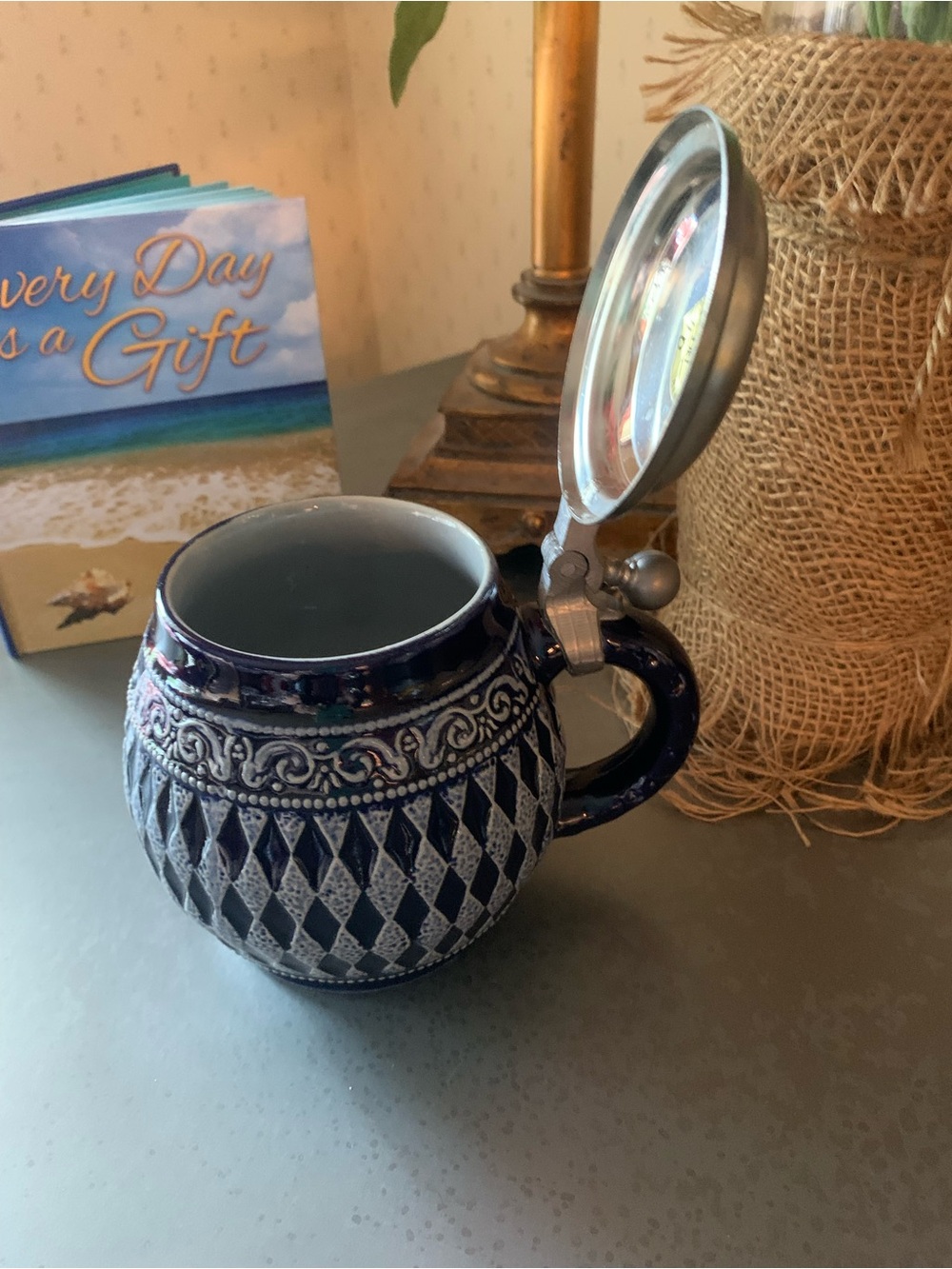 1950’s MARZI and REMY, post war WEST GERMAN beer stein. DEEP COBALT BLUE/ GRAY.